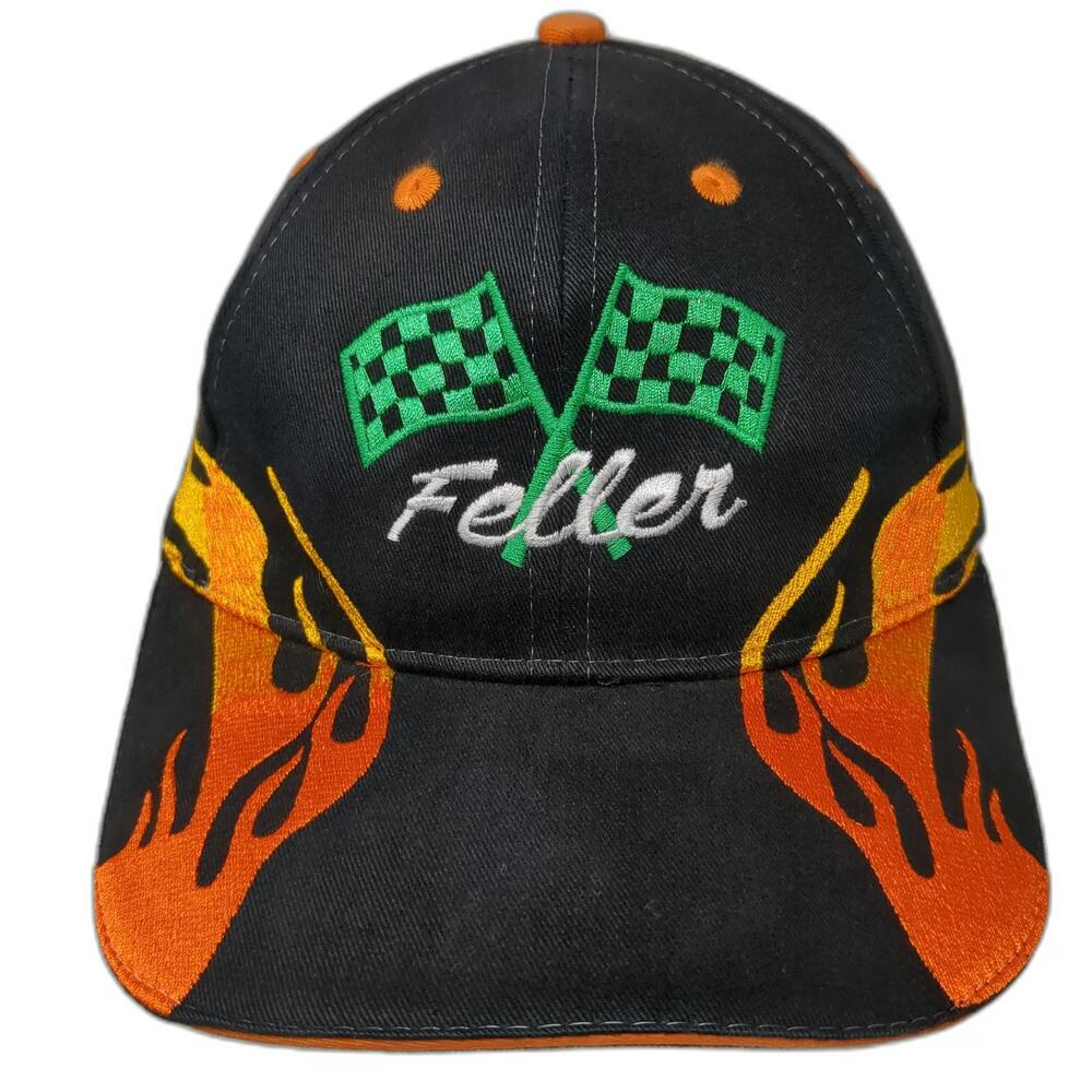 Otto Baseball Cap Black One Size Flame Embroidery Checkered Flags Racing Hat